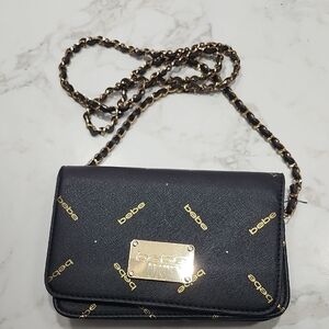 Bebe Black and Gold Chain Crossbody Bag